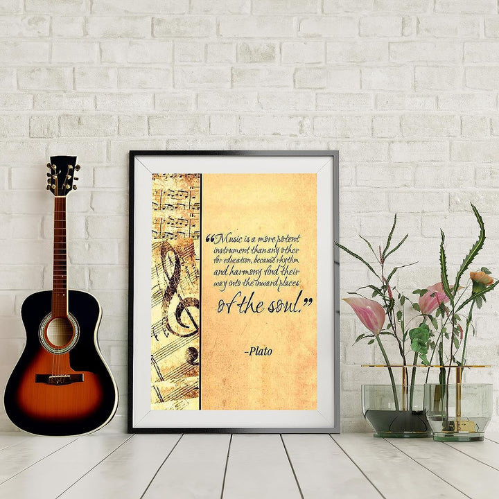 Plato Quotes Wall Art-"Music Finds Its Way Into Our Soul"- 8 x 10 Art Wall Print- Ready to Frame. Modern Home D?cor, Studio &amp; Office D?cor. Makes a Perfect Gift for Music Inspiration &amp; Philosophy.