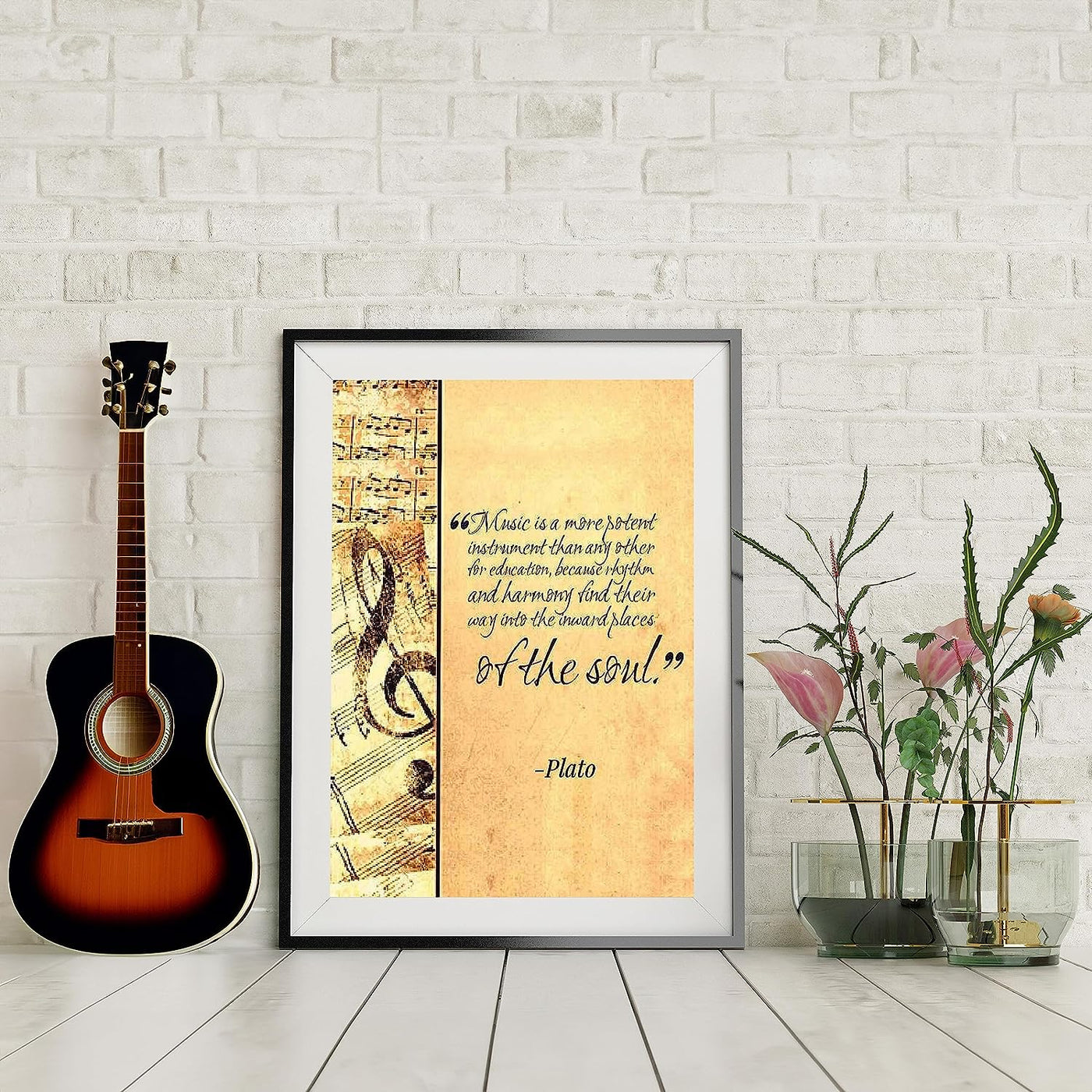 Plato Quotes Wall Art-"Music Finds Its Way Into Our Soul"- 8 x 10 Art Wall Print- Ready to Frame. Modern Home D?cor, Studio & Office D?cor. Makes a Perfect Gift for Music Inspiration & Philosophy.