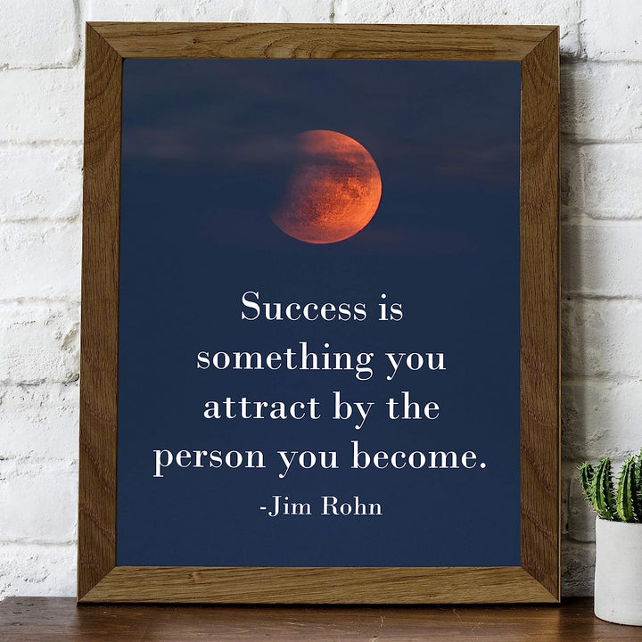 Jim Rohn-"Success Is Something You Attract"- Motivational Quotes Wall Art -8 x 10" Inspirational Sunset Print-Ready to Frame. Ideal for Home-School-Office-Gym Modern Decor. Great Gift of Motivation!
