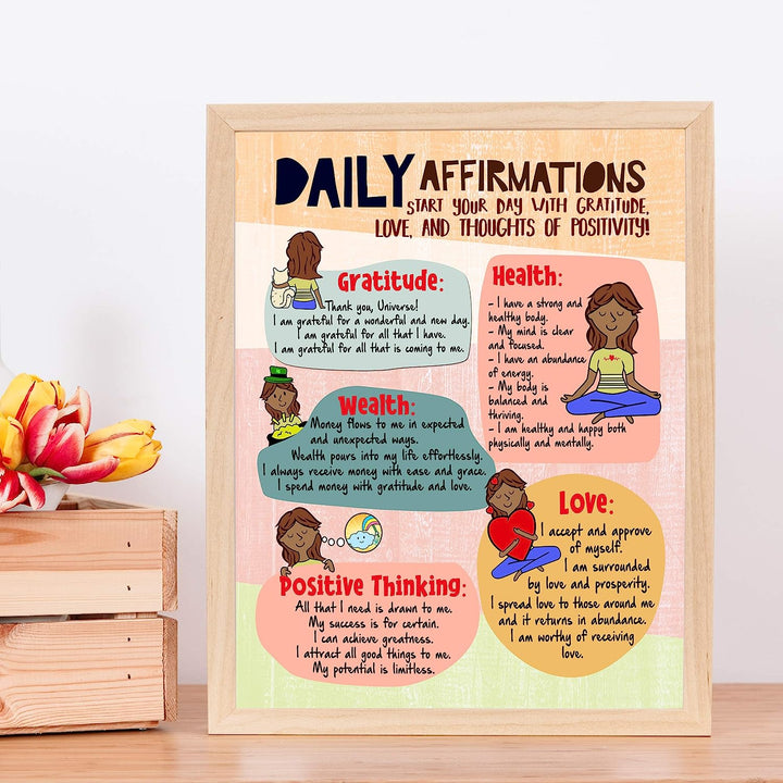 Daily Affirmations to Start Your Day Motivational Quotes Wall Decor -11 x 14" Typographic Art Print-Ready to Frame. Inspirational Home-Office-Studio-School-Zen Decor. Positive Sign for Mindfulness!