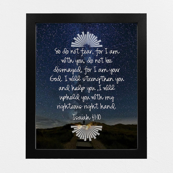 Do Not Fear, I Am With You- Isaiah 41:10- Bible Verse Wall Art- 8x10"-Starry Night w/Lit Path-Scripture Wall Print-Ready to Frame. Home D?cor-Office D?cor-Christian Gifts. He Strengthens &amp; Upholds.