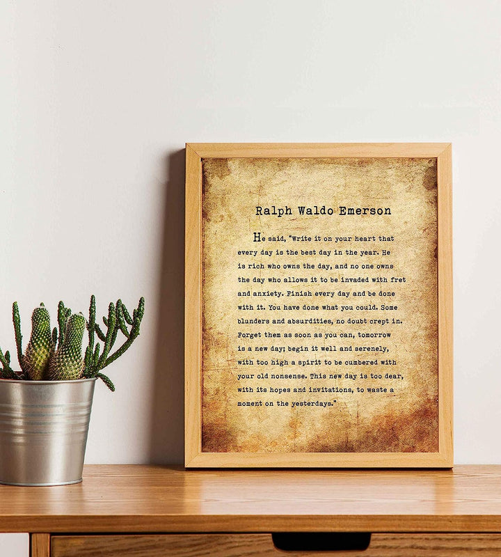 Ralph Waldo Emerson-"Finish Every Day"- Inspirational Poem Page Print- 8 x 10" Poetic Wall Art. Distressed Parchment Print-Ready To Frame. Home-Office-Study-School Decor. Great Gift for Poetry Fans!
