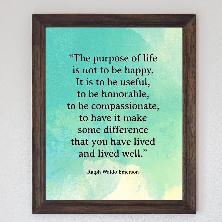 Ralph Waldo Emerson Quotes-"The Purpose Of Life" Inspirational Wall Art -8 x 10" Poetic Distressed Watercolor Print -Ready To Frame. Ideal Home-Office-Study-School-Library Decor! Great Literary Gift!