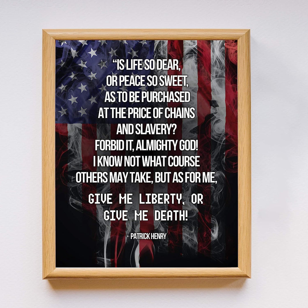 Give Me Liberty or Give Me Death!-Patrick Henry Quotes Wall Art - 11 x 14" Patriotic American Flag Print-Ready to Frame. Pro-American Decor for Home-Office-Garage-Bar-Cave. Great Political Gift!