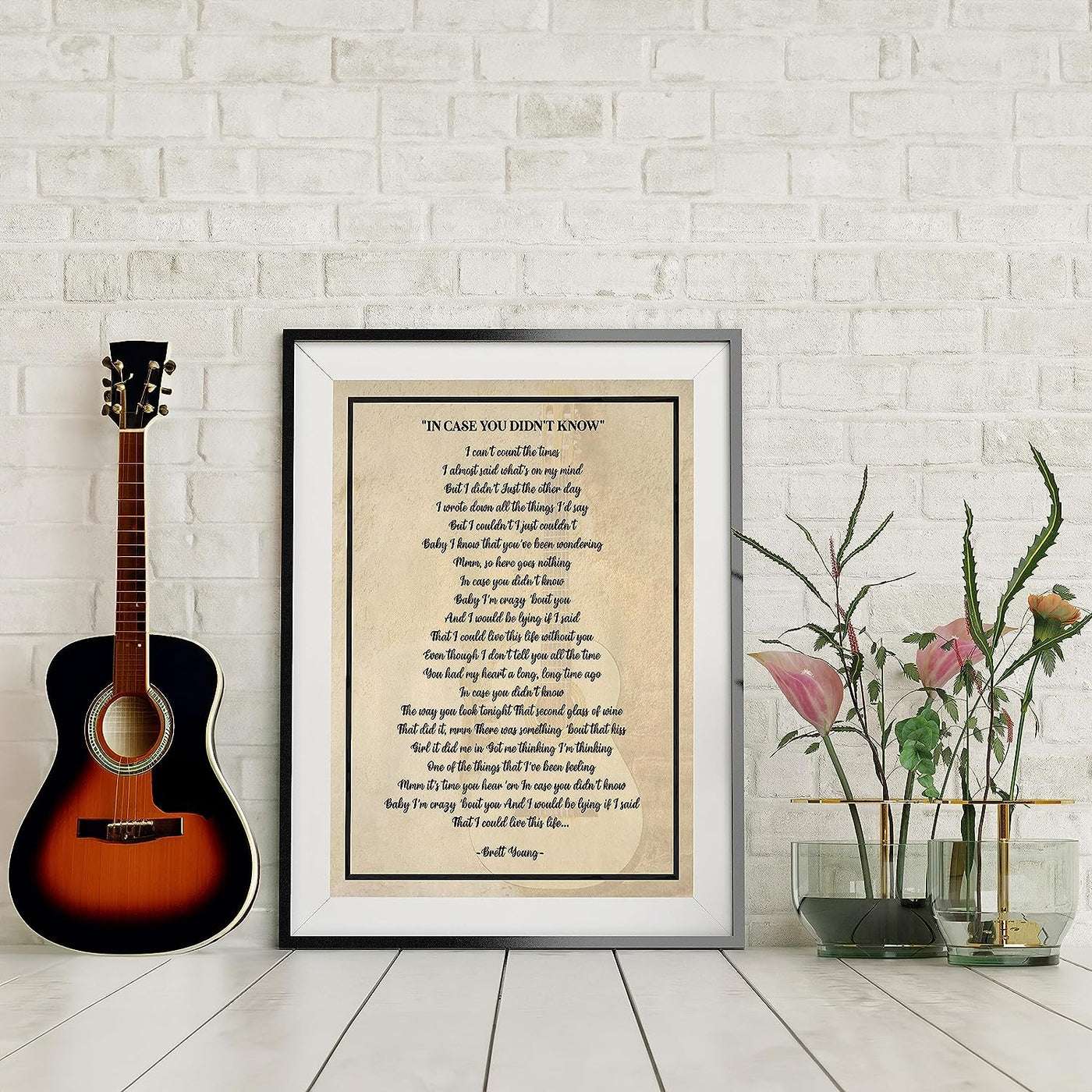 Brett Young-"In Case You Didn't Know"-Song Lyric Wall Art- 11 x 14" Country Music Poster Print-Ready to Frame. Home-Office-Studio-Bar-Cave-Farmhouse Decor. Perfect Valentines-Anniversary Gifts!