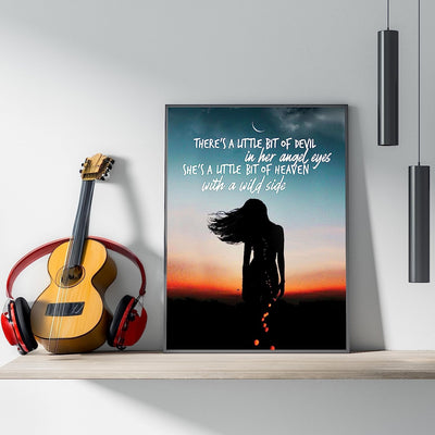 Love & Theft-"There's a Little Bit of Devil in Her Angel Eyes" Song Lyric Wall Art -8x10" Typographic Sunset Print -Ready to Frame. Home-Studio-Bar-Dorm-Cave Decor. Great Gift for Country Music Fans!