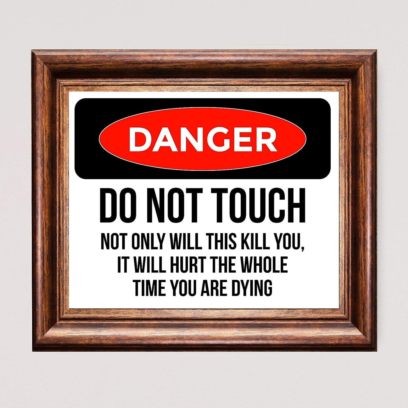 Danger-Do Not Touch-It Will Hurt Funny Wall Art Sign-10 x 8" Sarcastic Replica Warning Sign Print-Ready to Frame. Typographic Design. Humorous Decor for Home-Office-Shop-Bar-Cave. Fun Novelty Gift!