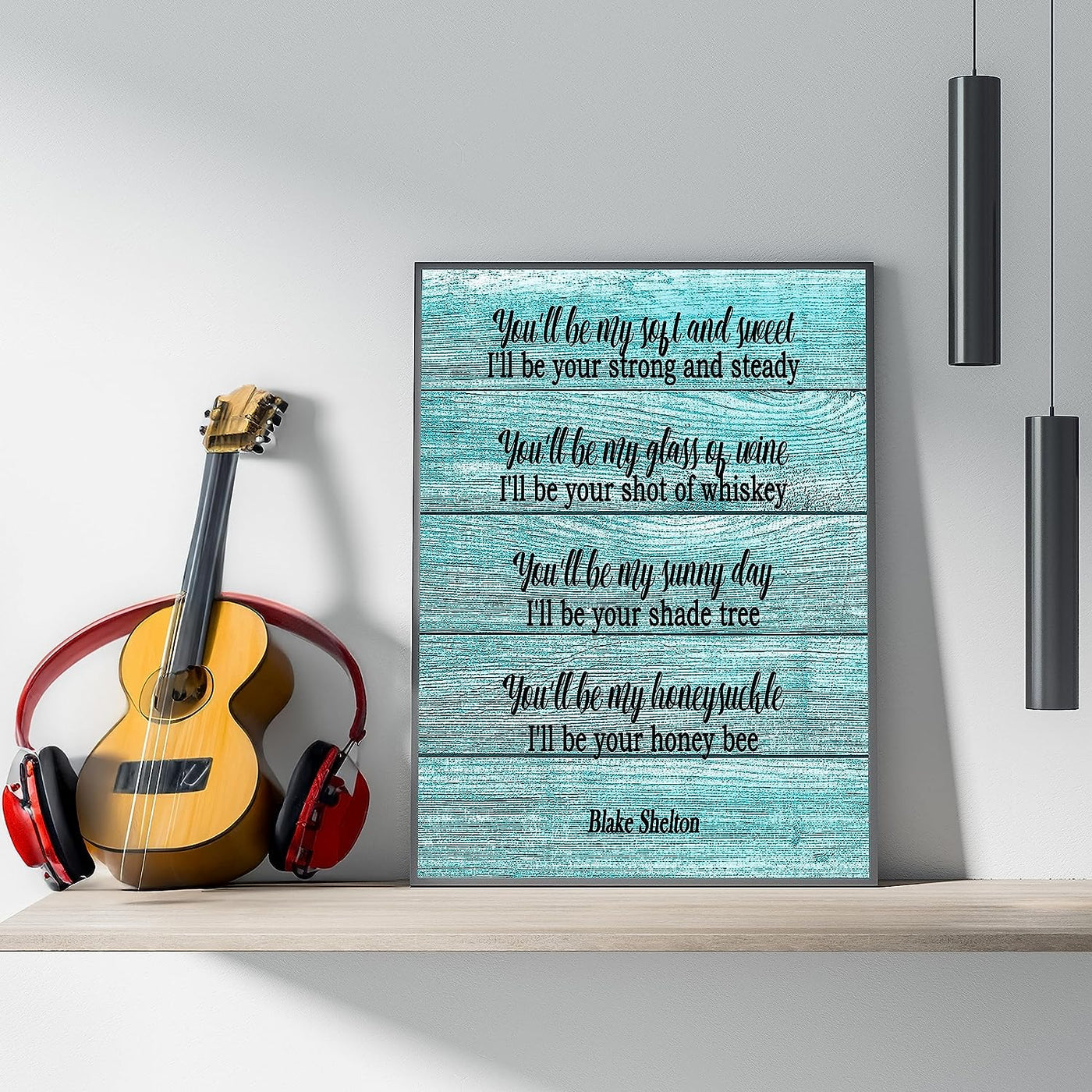 I'll Be Your Honey Bee-Blake Shelton Song Art Wall Sign-8 x 10"-Ready to Frame. Lyrical Poster Print w/Replica Distressed Wood Design. Home-Studio-Bar-Cave Decor. Perfect for Country Music Lovers!