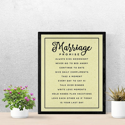 Marriage Promise-Inspirational Wall Art -11 x 14" Love & Marriage Wall Print w/Replica Parchment Design-Ready to Frame. Perfect For Spouse-Life Partners. Great Engagement-Wedding-Anniversary Gift!