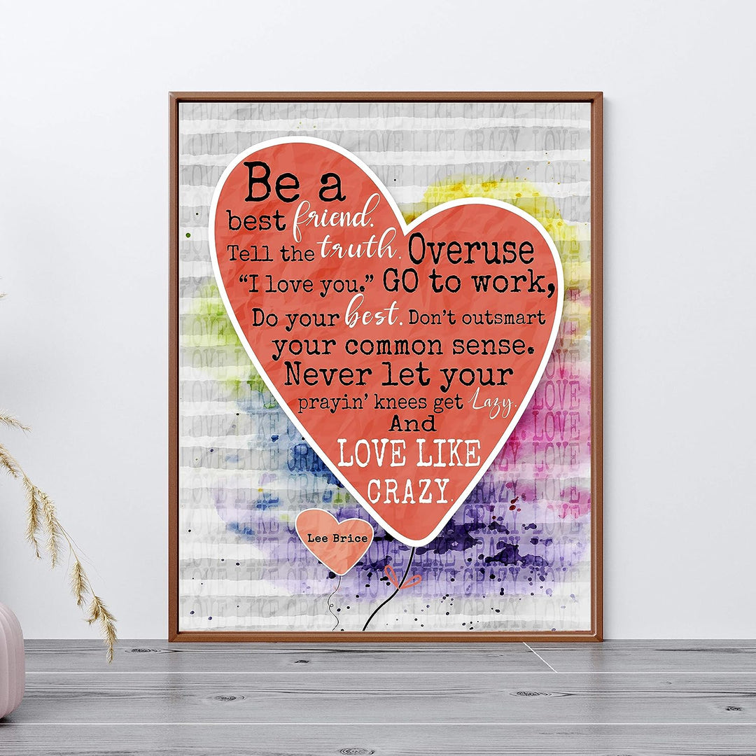 Lee Brice-"Love Like Crazy" Song Lyric Wall Art -11 x 14" Rustic Music Print-Ready to Frame. Typographic Heart Design. Perfect Home-Studio-Bar-Dorm-Cave Decor. Great Gift for Country Music Fans!