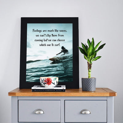 Feelings Are Like Waves-Choose Which One to Surf Beach Poster Print-8x10" Inspirational Quotes Wall Art-Ready to Frame. Home-Office-Ocean Theme Decor. Perfect Guest-Beach House Sign! Great Advice!