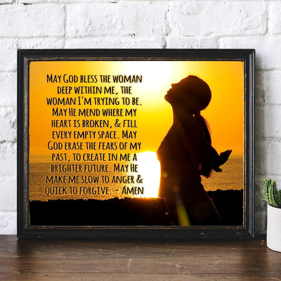 ?May God Bless the Woman Deep Within Me" Inspirational Prayer Wall Art -14 x 11" Rustic Christian Poster Print-Ready to Frame. Home-Office-Farmhouse-Church Decor. Great Religious Gift of Faith!