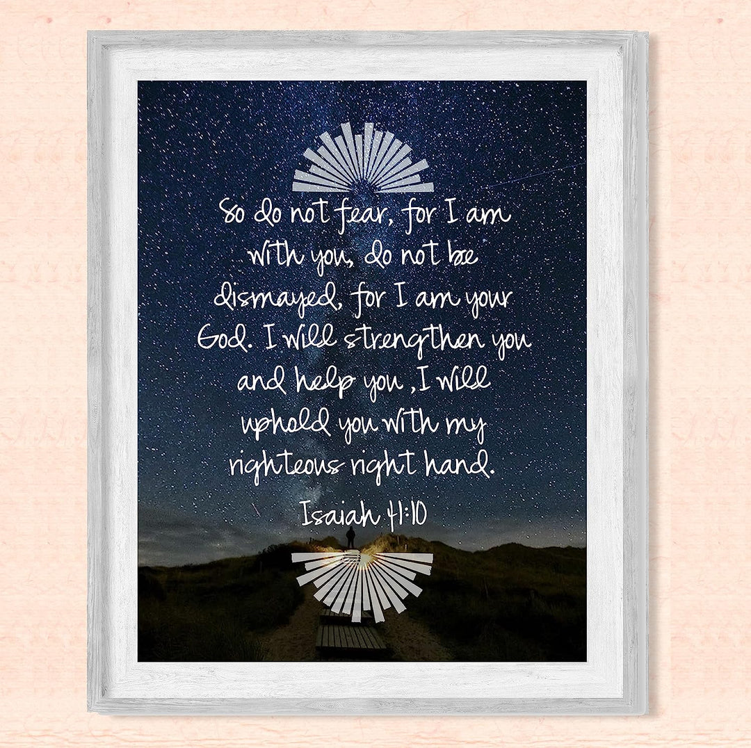 Do Not Fear, I Am With You- Isaiah 41:10- Bible Verse Wall Art- 8x10"-Starry Night w/Lit Path-Scripture Wall Print-Ready to Frame. Home D?cor-Office D?cor-Christian Gifts. He Strengthens &amp; Upholds.