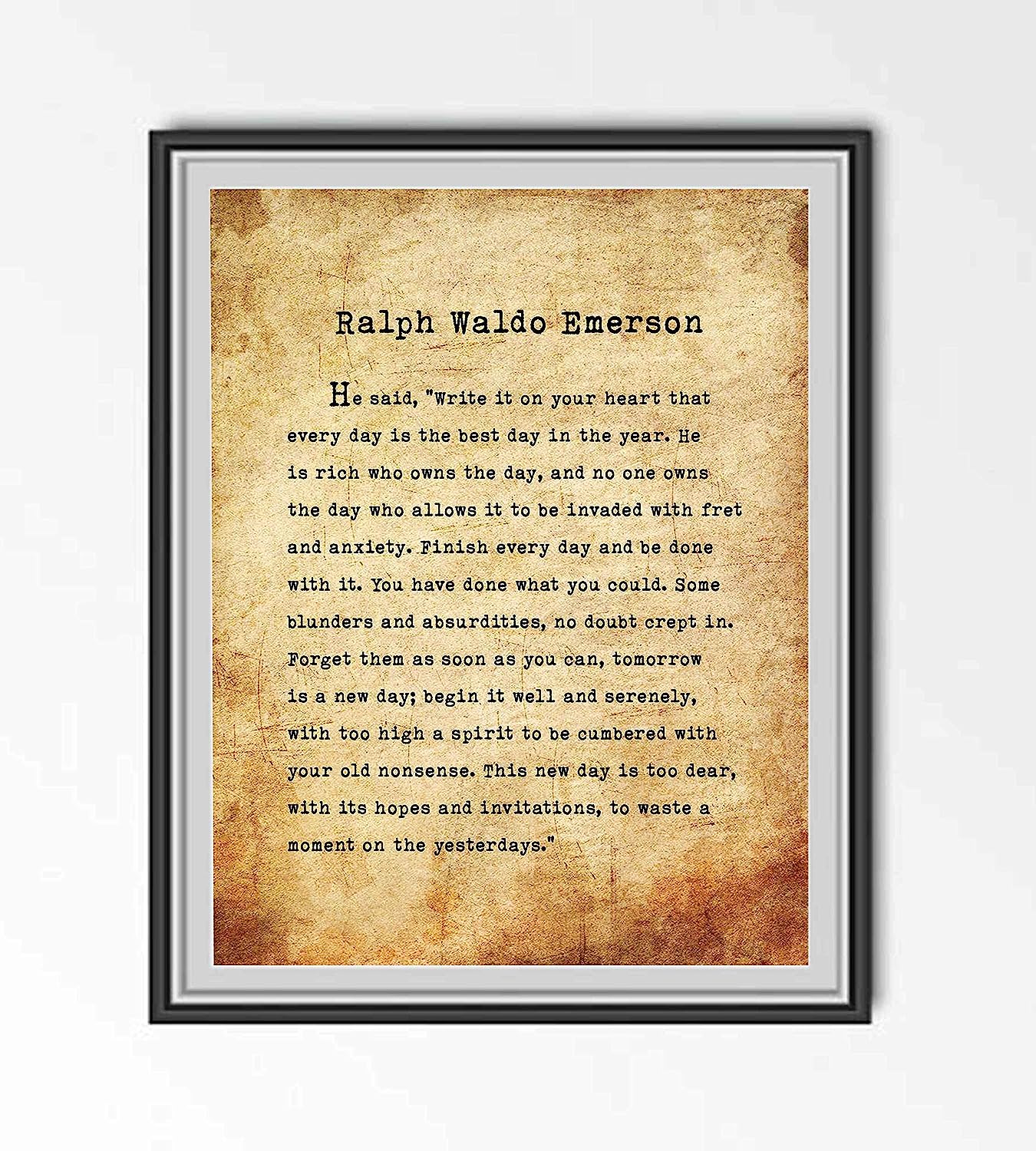 Ralph Waldo Emerson-"Finish Every Day"- Inspirational Poem Page Print- 8 x 10" Poetic Wall Art. Distressed Parchment Print-Ready To Frame. Home-Office-Study-School Decor. Great Gift for Poetry Fans!