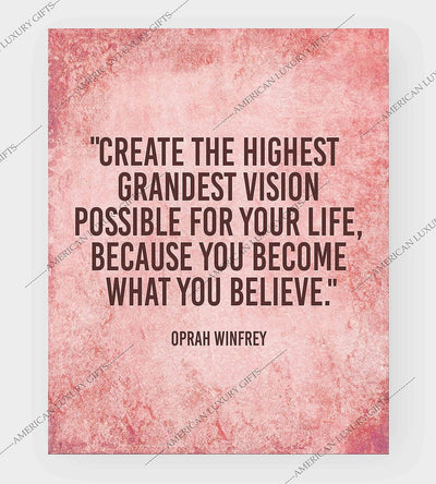 Oprah Winfrey Quotes-"Create Grandest Vision-Become What You Believe" Inspirational Wall Art Print-8 x 10" Modern Poster Print-Ready to Frame. Home-Office-School Decor. Great Gift of Motivation!