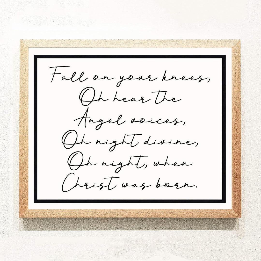 Oh Night, When Christ Was Born Christmas Song Art Decor -14 x 11" Christian Holiday Wall Print -Ready to Frame. Typographic Home-Welcome-Kitchen-Farmhouse Decor. Festive Sign &amp; Merry Gift of Faith!