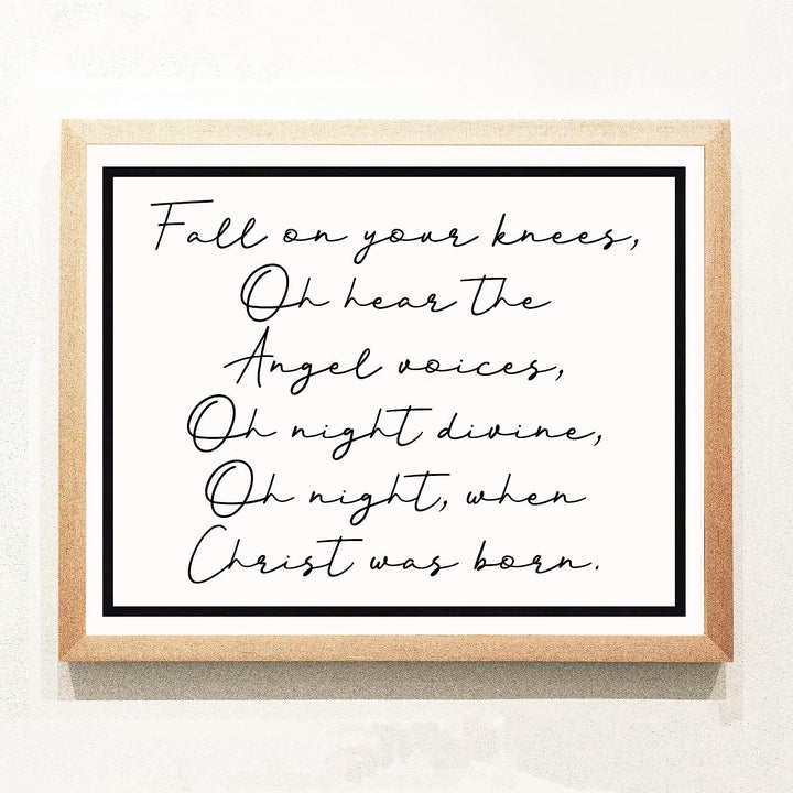 Oh Night, When Christ Was Born Christmas Song Art Decor -14 x 11" Christian Holiday Wall Print -Ready to Frame. Typographic Home-Welcome-Kitchen-Farmhouse Decor. Festive Sign &amp; Merry Gift of Faith!