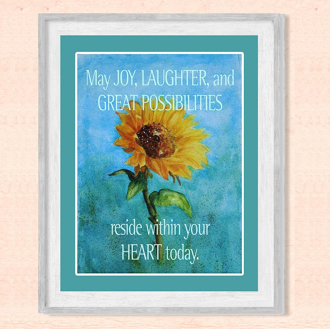 May Joy-Laughter Reside Within Your Heart Inspirational Quotes Wall Art -8 x 10" Modern Floral Poster Print-Ready to Frame. Positive Home-Office-Church-Christian Decor. Great Motivational Gift!