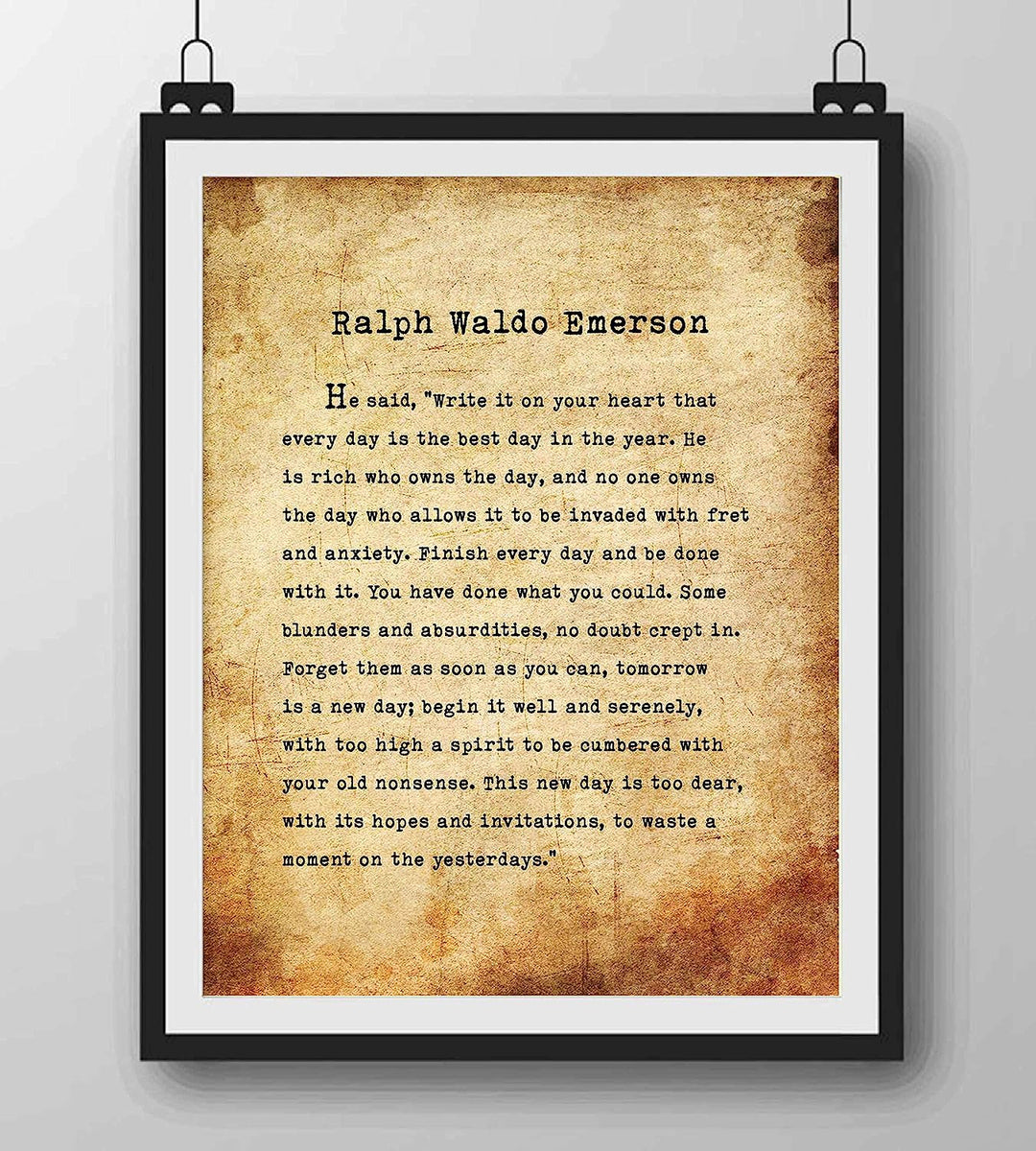 Ralph Waldo Emerson-"Finish Every Day"- Inspirational Poem Page Print- 8 x 10" Poetic Wall Art. Distressed Parchment Print-Ready To Frame. Home-Office-Study-School Decor. Great Gift for Poetry Fans!