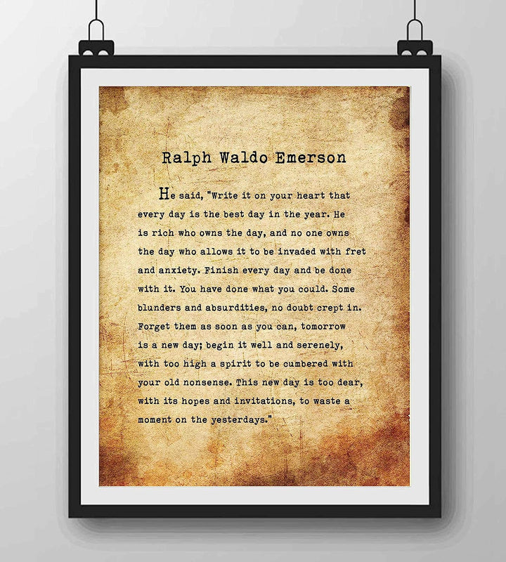 Ralph Waldo Emerson-"Finish Every Day"- Inspirational Poem Page Print- 8 x 10" Poetic Wall Art. Distressed Parchment Print-Ready To Frame. Home-Office-Study-School Decor. Great Gift for Poetry Fans!