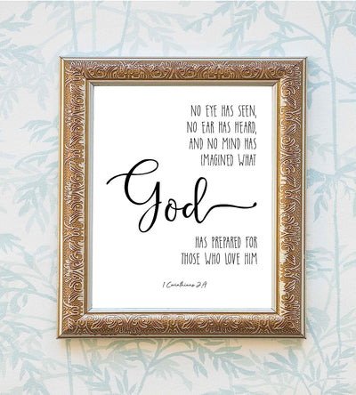 ?No Eye-Ear-Mind Has Imagined What God Has Prepared?- 1 Corinthians 2:9- Bible Verse Wall Art- 8x10" Modern Typographic Scripture Print-Ready to Frame. Home-Office-Church D?cor. Great Christian Gift!