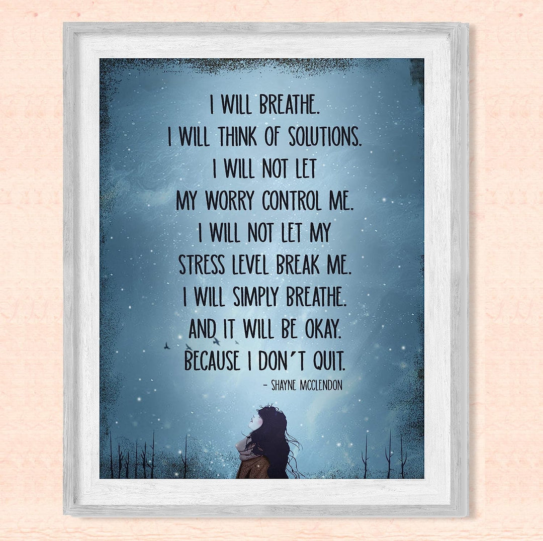I Will Simply Breathe and It Will Be Okay Inspirational Quotes Wall Art-8 x 10" Modern Typographic Poster Print-Ready to Frame. Positive Home-Office-Dorm-Gym-Meditation Decor. Great Advice for All!