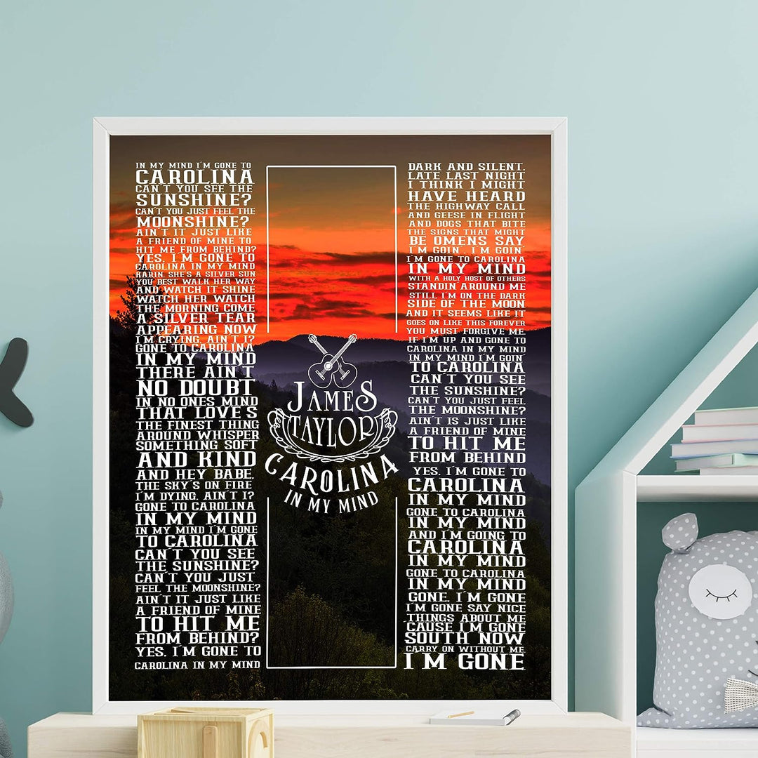 James Taylor-"Carolina In My Mind"-Greatest Hits Wall Sign-11 x 14" Song Art Poster Print-Ready to Frame. Classic Decor for Home-Studio-Bar-Dorm-Cave. Great Gift for All Folk Rock-Country Music Fans!