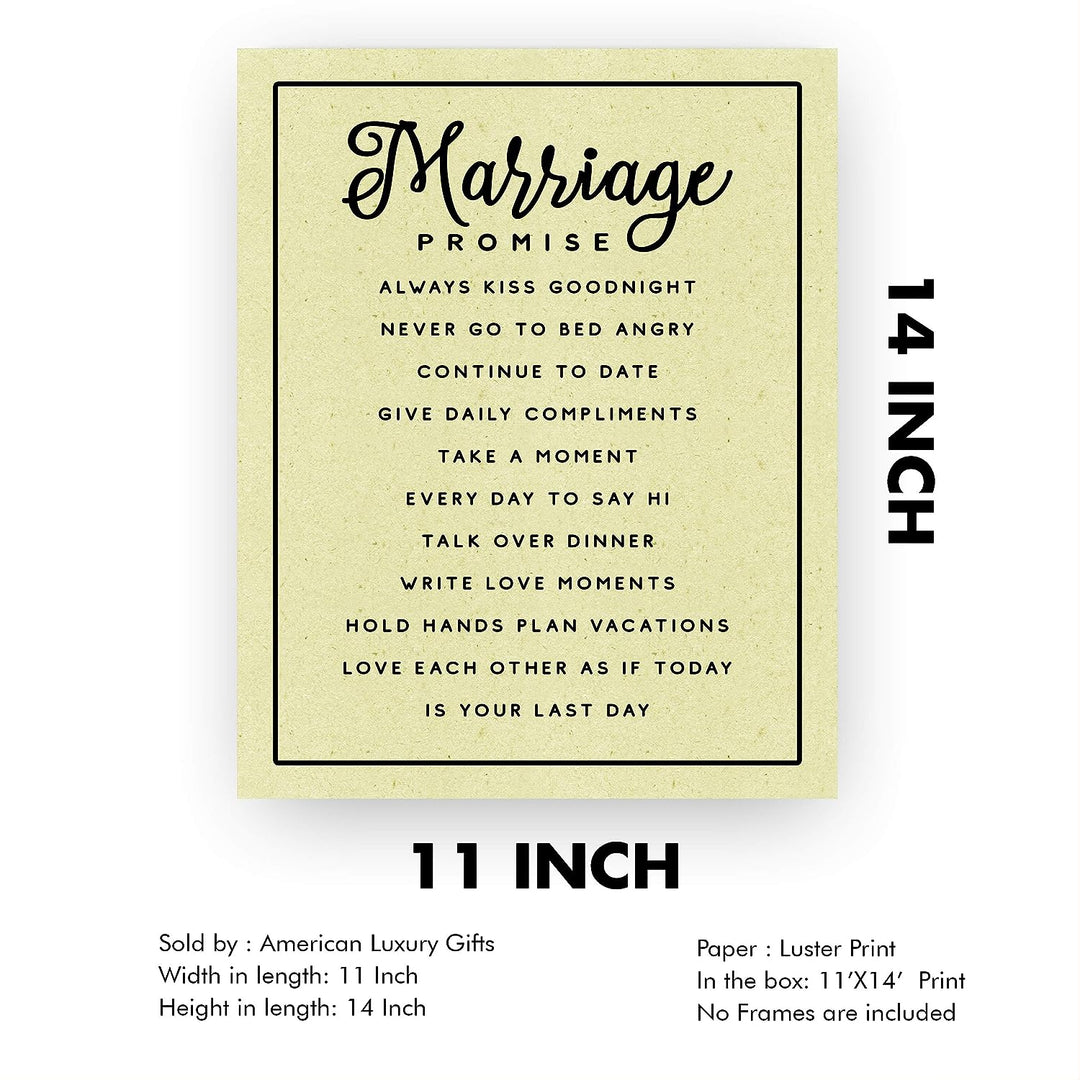 Marriage Promise-Inspirational Wall Art -11 x 14" Love &amp; Marriage Wall Print w/Replica Parchment Design-Ready to Frame. Perfect For Spouse-Life Partners. Great Engagement-Wedding-Anniversary Gift!