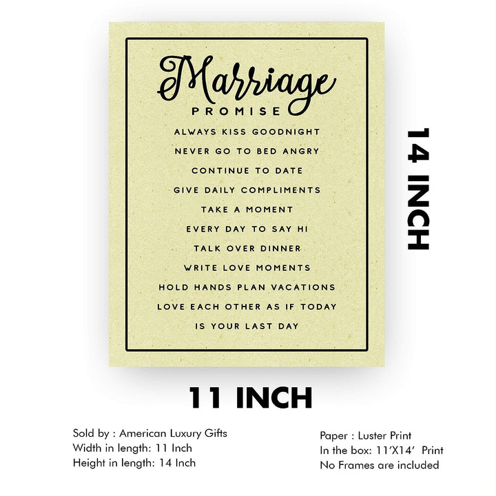 Marriage Promise-Inspirational Wall Art -11 x 14" Love &amp; Marriage Wall Print w/Replica Parchment Design-Ready to Frame. Perfect For Spouse-Life Partners. Great Engagement-Wedding-Anniversary Gift!