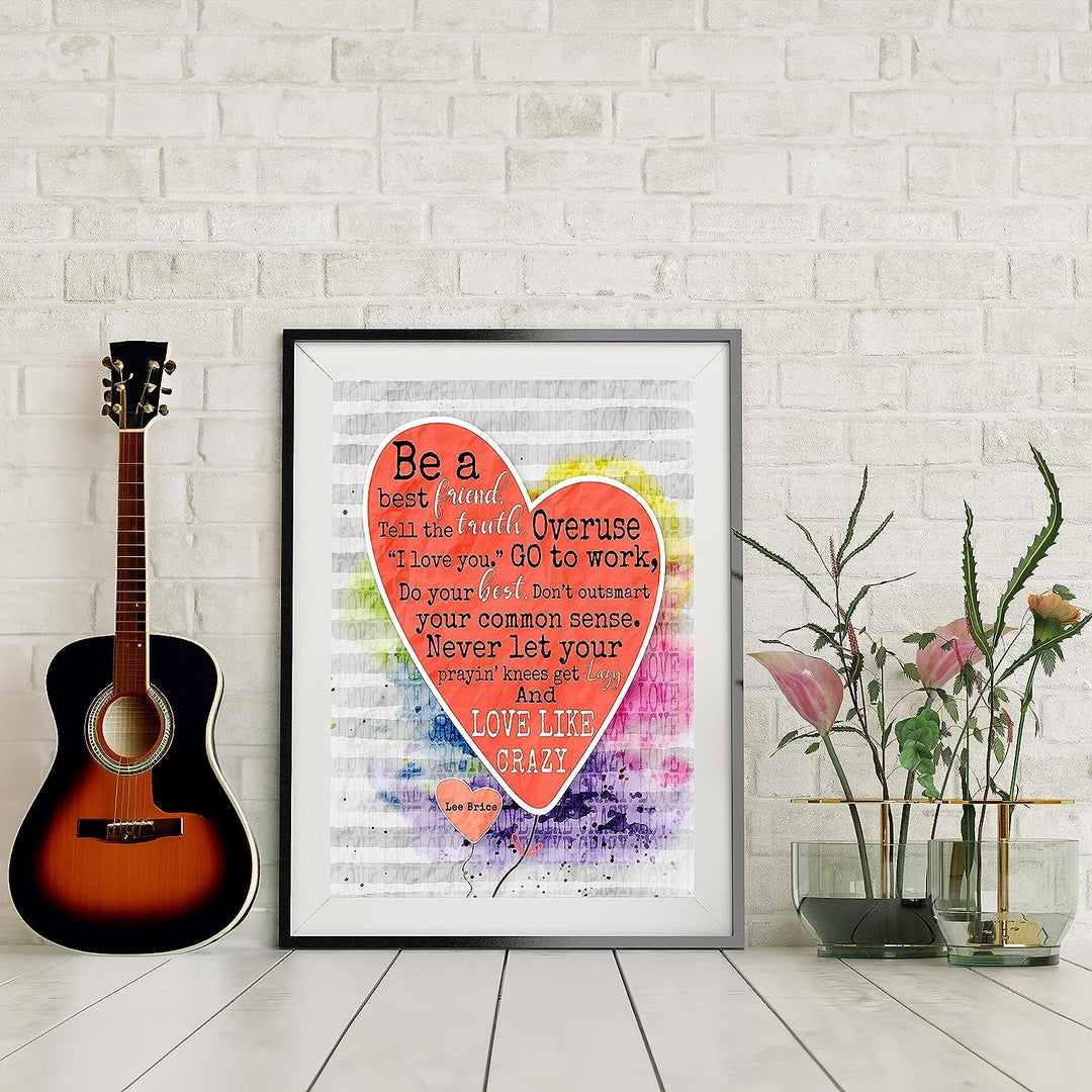 Lee Brice-"Love Like Crazy" Song Lyric Wall Art -11 x 14" Rustic Music Print-Ready to Frame. Typographic Heart Design. Perfect Home-Studio-Bar-Dorm-Cave Decor. Great Gift for Country Music Fans!