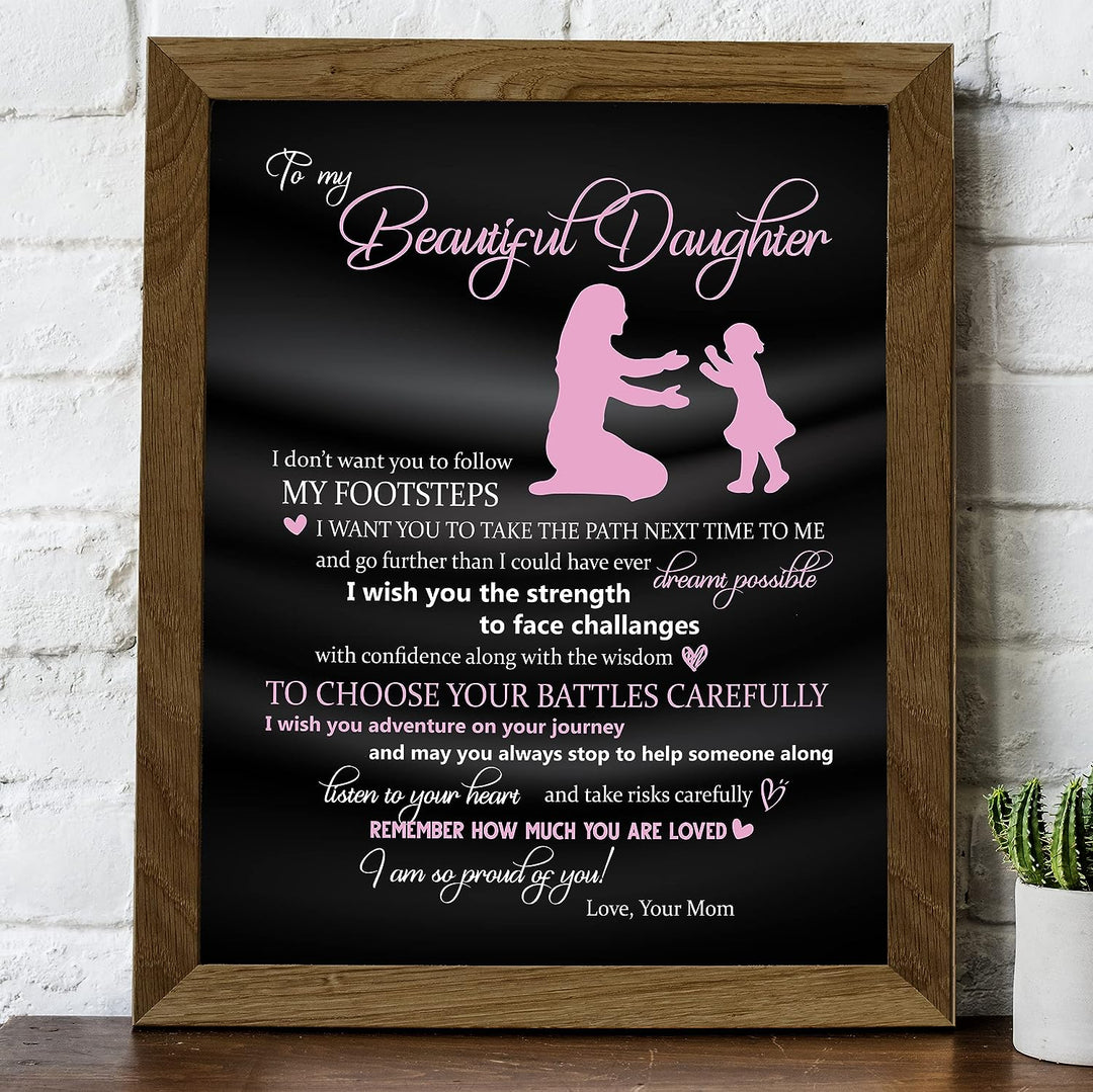 To My Beautiful Daughter -You Are Loved Inspirational Family Wall Art -8 x 10" Rustic Mom &amp; Daughter Silhouette Print -Ready to Frame. Home-Bedroom Decor. Loving, Keepsake Gift for All Daughters!