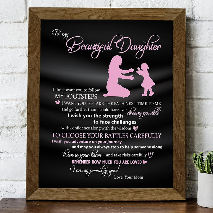 To My Beautiful Daughter -You Are Loved Inspirational Family Wall Art -8 x 10" Rustic Mom &amp; Daughter Silhouette Print -Ready to Frame. Home-Bedroom Decor. Loving, Keepsake Gift for All Daughters!