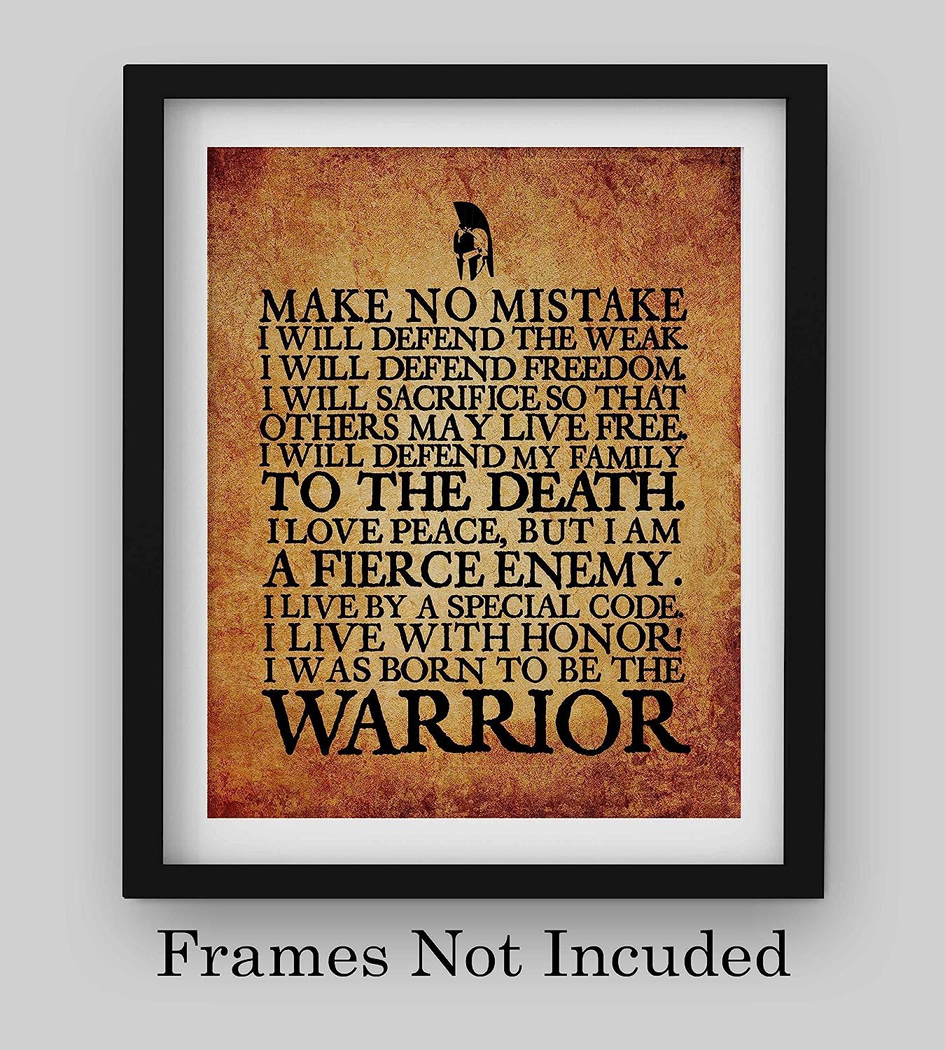 Warrior's Code- Motivational Quotes Wall Art-8 x 10"-Ready to Frame. Fierce Inspirational Poster Print w/Replica Distressed Parchment Design. Perfect Home-Gym-Office-Cave Decor. Great Gift for Dad!