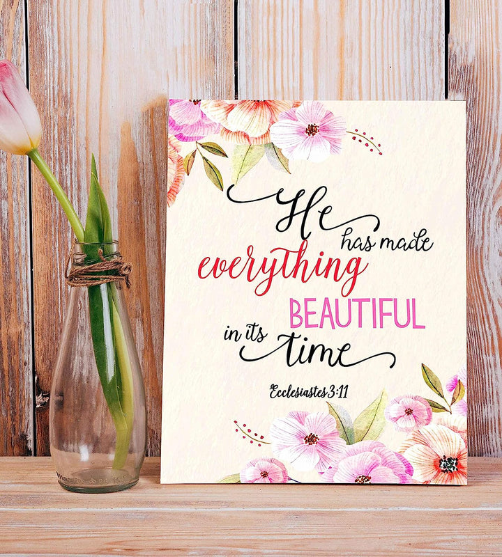 He Has Made Everything Beautiful In Its Time Ecclesiastes 3:11- Bible Verse Wall Art -8 x 10" Floral Scripture Print-Ready to Frame. Inspirational Home-Office-Church Decor. Great Christian Gift!