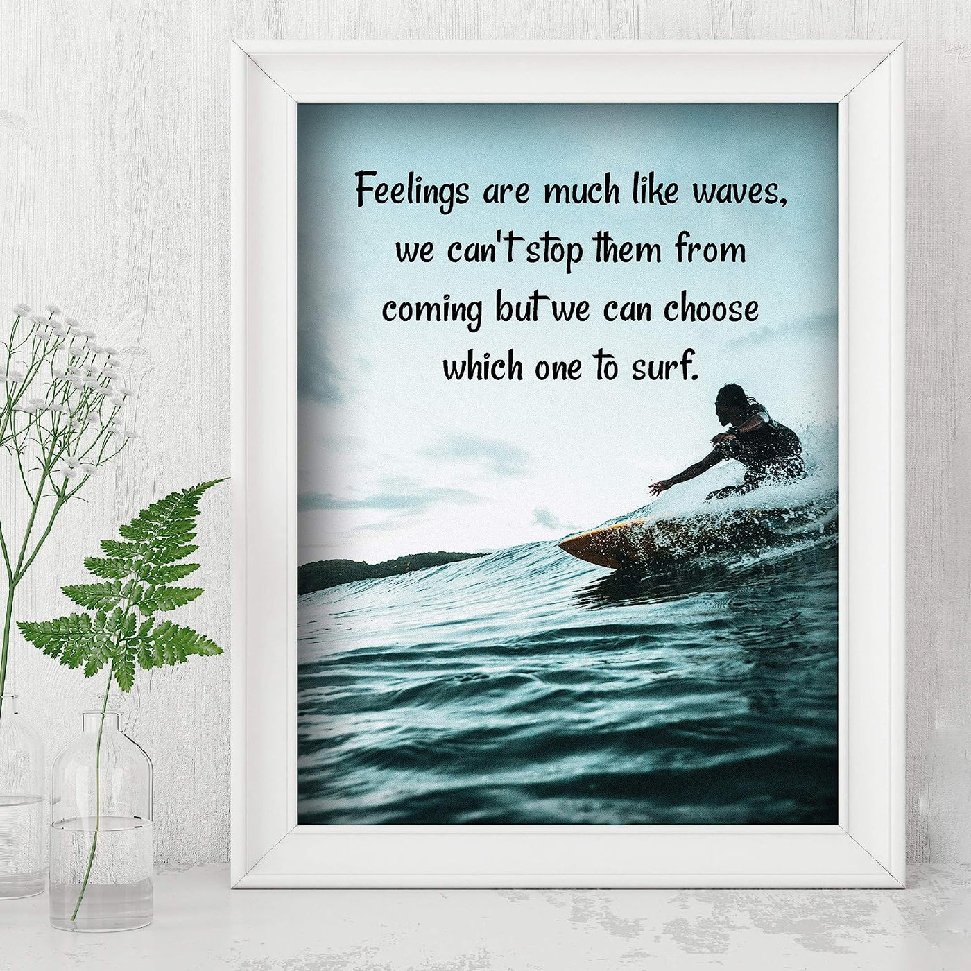 Feelings Are Like Waves-Choose Which One to Surf Beach Poster Print-8x10" Inspirational Quotes Wall Art-Ready to Frame. Home-Office-Ocean Theme Decor. Perfect Guest-Beach House Sign! Great Advice!