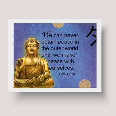 Dalai Lama Quotes-"Peace in the Outer World-Peace with Ourselves"- Inspirational Wall Art- 8 x 10"-Ready to Frame. Spiritual Wall Art Print with Gold Buddha. Perfect D?cor for Home-Office-Studio.