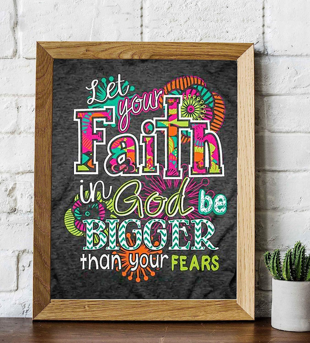 ?Faith In God-Bigger Than Fears?-Inspirational Wall Art Sign-8 x 10" Shabby Chic Abstract Poster Print-Ready to Frame. Home-Bedroom-Office-Dorm-Church D?cor. Perfect Christian Gift for Teens!