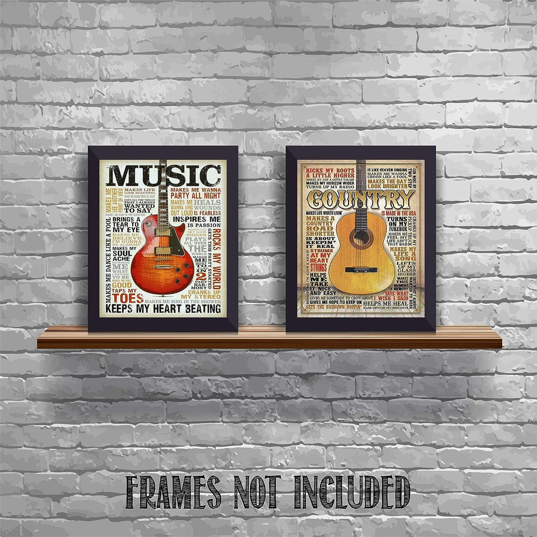 All Music- Country- Guitar Lovers Quotes Wall Art Set (2) 8 x 10&