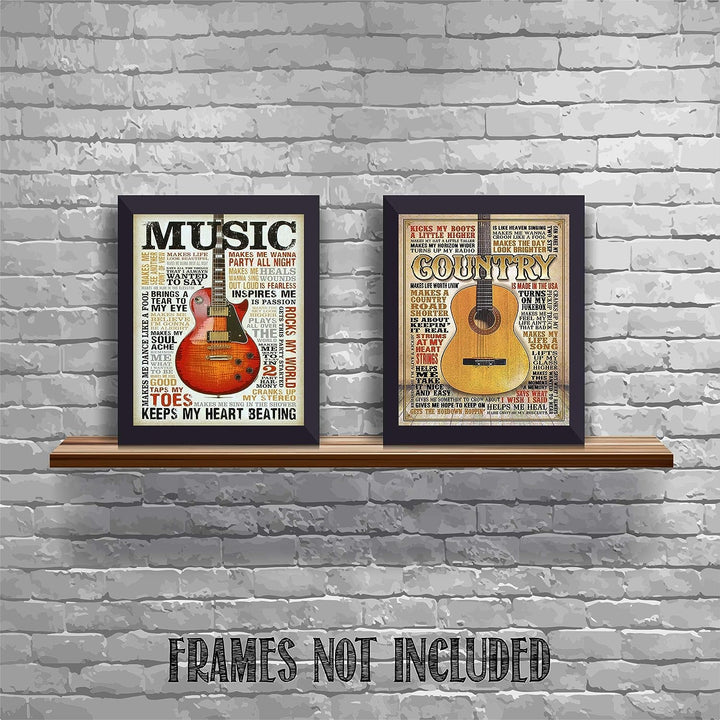 All Music- Country- Guitar Lovers Quotes Wall Art Set (2) 8 x 10&