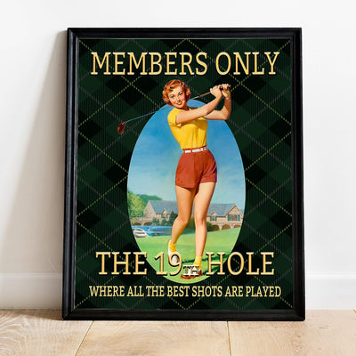 The 19th Hole-Members Only- Vintage Womens Golf Sign-11 x 14" Funny Retro Golf Art Print- Ready to Frame. Home-Office-Club House-Bar-Pub Decor. Great Gift for the Woman Cave & All Golfers!