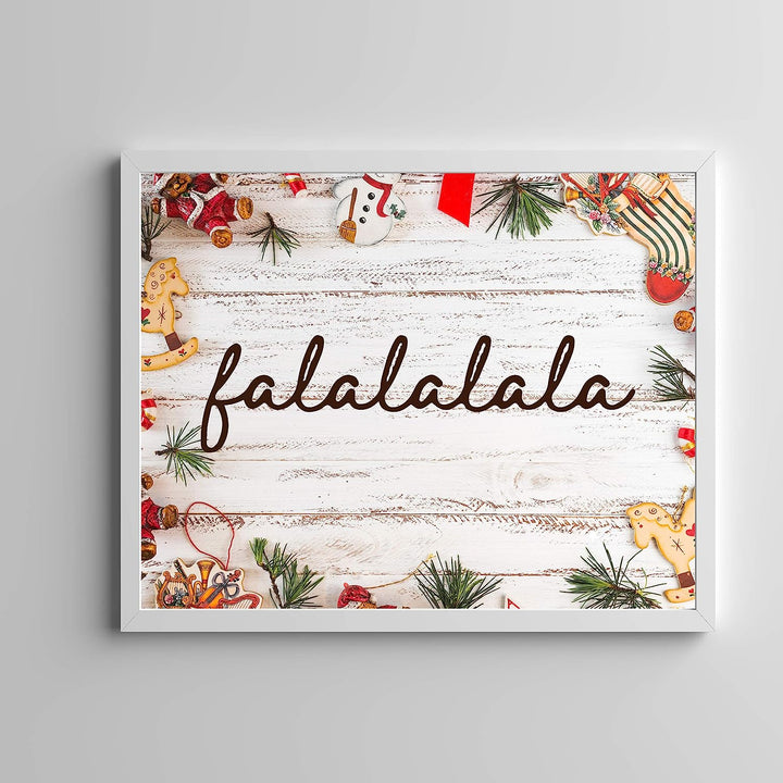 Fa-la-la-la-la Rustic Holiday Sign -14 x 11" Festive Christmas Wall Art Print w/Replica Wood Design-Ready to Frame. Typographic Home-Kitchen-Farmhouse-Welcome Decor. Great Gift! Printed on Paper.