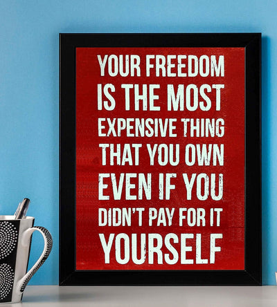 Your Freedom-Most Expensive Thing You Own- 8 x 10" Patriotic Wall Decor-Ready To Frame. Pro-American Poster Print. Rustic Decor for Home-Office-Garage-Bar-Cave. Reminder That Freedom is Not Free!