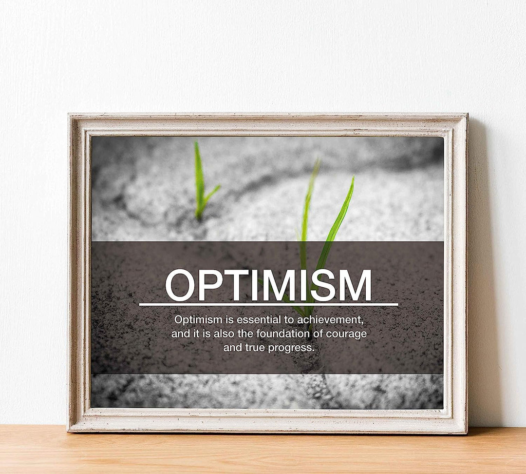 Optimism-Essential to Achievement -Life Quotes Wall Art Sign-10 x 8" Inspirational Poster Print-Ready To Frame. Ideal Home-Office-Studio-Gym-School Decor. Perfect Reminder to Stay Positive!