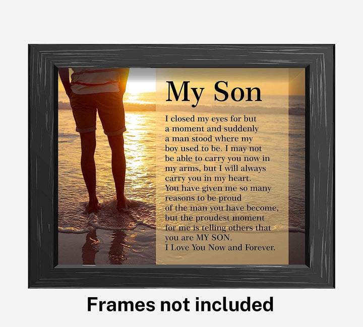 My Son-Love You Now &amp; Forever Inspirational Family Wall Art -10 x 8" Modern Typographic Beach Sunset Print-Ready to Frame. Loving, Heartfelt Message for All Sons. Great Wedding-Graduation Gift!