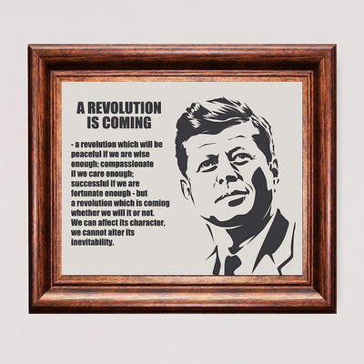 John F. Kennedy Quotes-"A Revolution Is Coming"-10x8" Political Wall Art Print-Ready to Frame. JFK Presidential Portrait Silhouette. Patriotic Home-Office-School-Library Decor! Great Historical Gift!