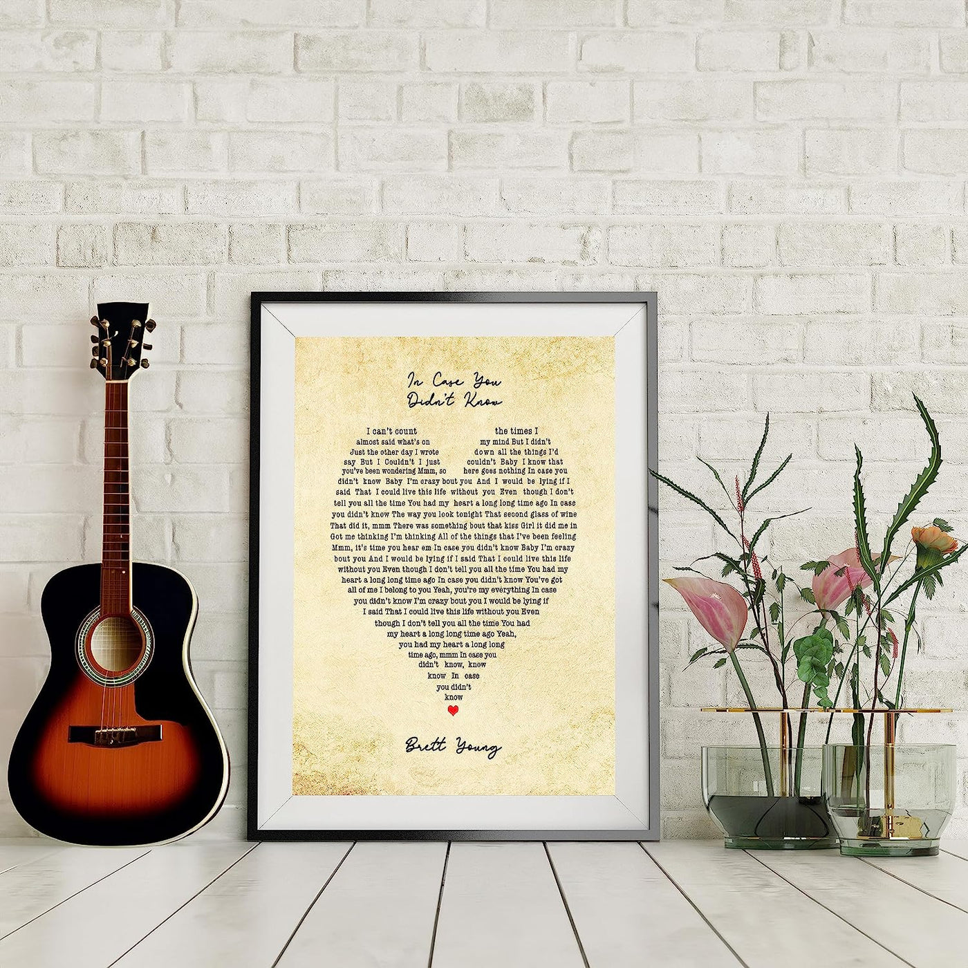 Brett Young-"In Case You Didn't Know"-Song Lyric Wall Art- 8 x 10" Country Music Poster Print with Heart Word Art-Ready to Frame. Home-Office-Farmhouse Decor. Perfect Valentines-Anniversary Gifts!