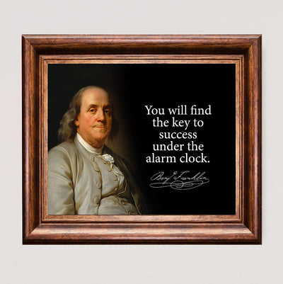 Find Key to Success Under Alarm Clock Motivational Quotes Wall Art -10 x 8" Benjamin Franklin Portrait Print -Ready to Frame. Home-Office-History Classroom-Library Decor. Great Gift of Motivation!