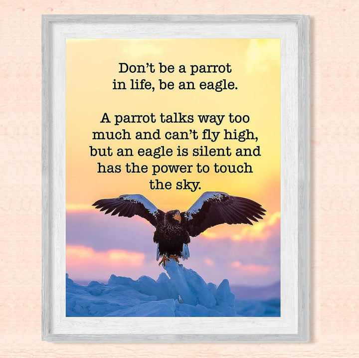 Be An Eagle-Silent &amp; Powerful Motivational Wall Art -8 x 10" Typographic on Eagle Photo Print-Ready to Frame. Inspirational Decor for Home-Office-Studio-School-Gym. Great Sign for Motivation!