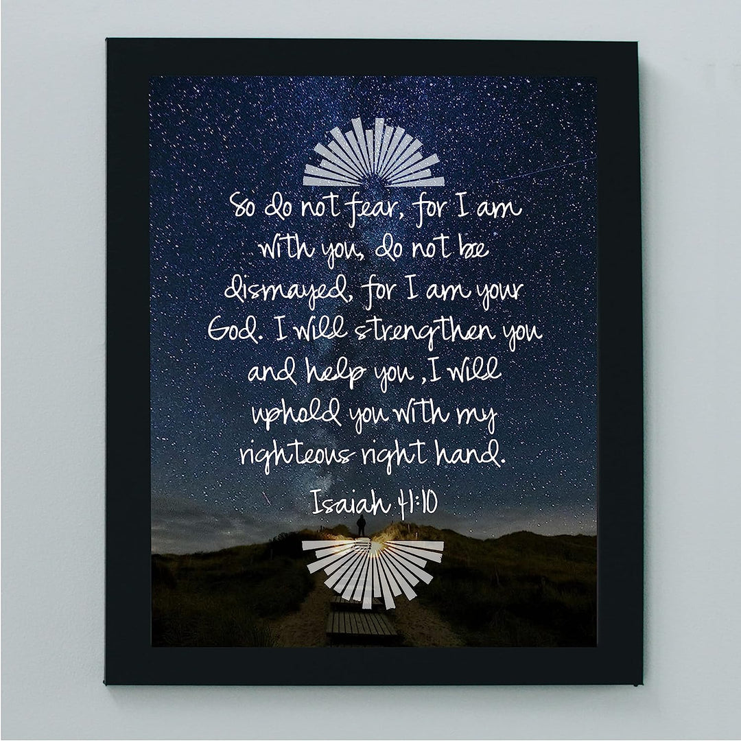 Do Not Fear, I Am With You- Isaiah 41:10- Bible Verse Wall Art- 8x10"-Starry Night w/Lit Path-Scripture Wall Print-Ready to Frame. Home D?cor-Office D?cor-Christian Gifts. He Strengthens &amp; Upholds.