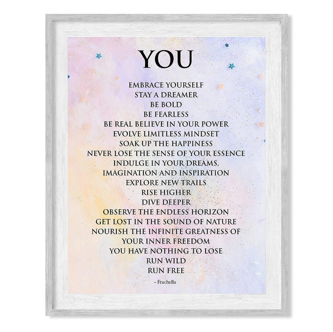 You-Embrace Yourself-Stay A Dreamer-Inspirational Wall Art Sign -8 x 10" Motivational Typographic Wall Print-Ready to Frame. Positive Home-Office-Studio-Dorm Decor. Great Gift for Inspiration!